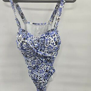 Liz Claiborne White Blue Black Floral One Piece Swimsuit 22W